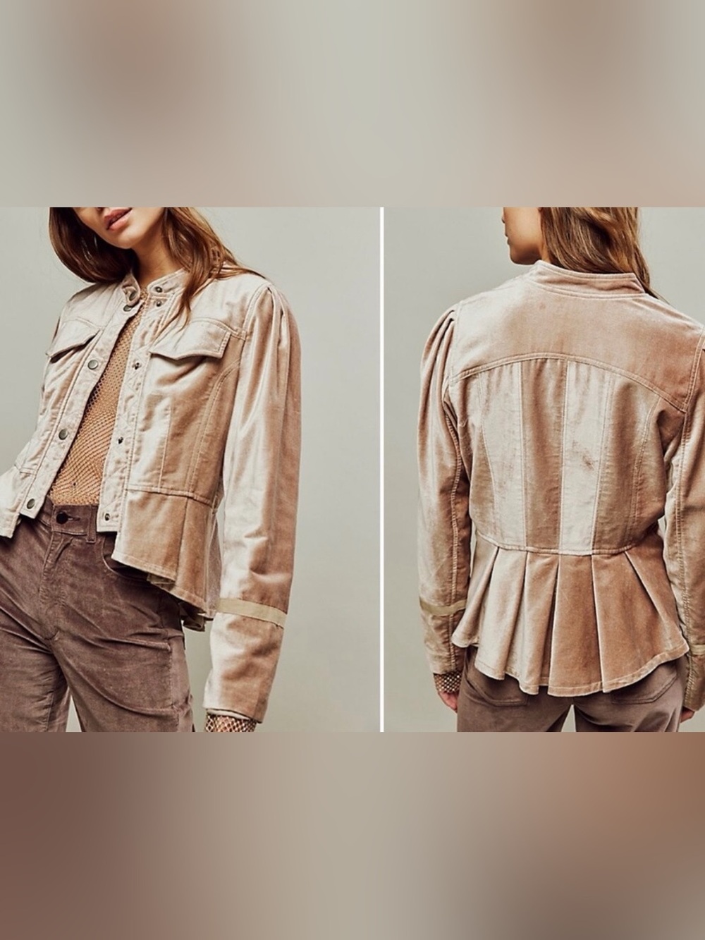 Free People Ballet Racer Jacket Cropped Velvet
Ruffled Champagne Rose Size: XL - Picture 3 of 10